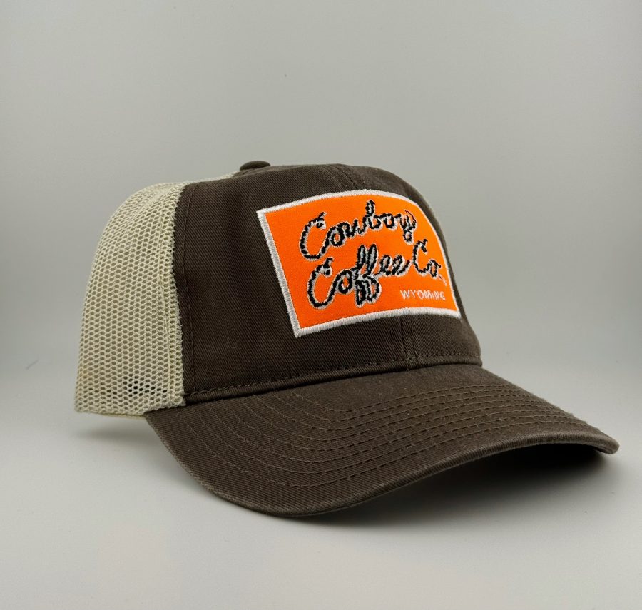 Orange Square Patch Velcro Hat - Brown