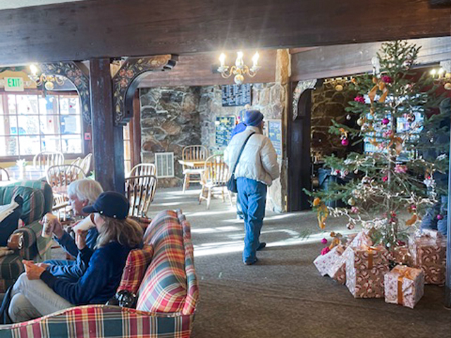 Cowboy Coffee - Teton location interior with Christmas tree and gifts